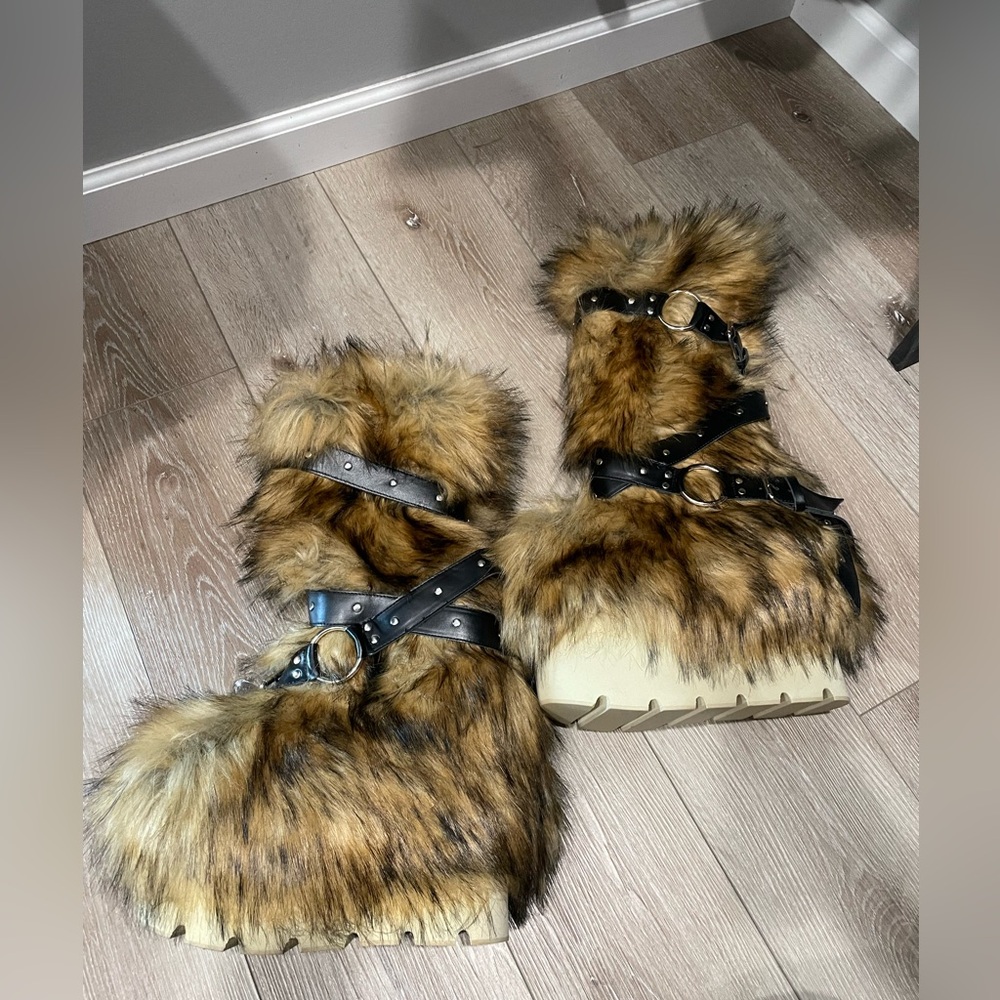 Faux Fur Boots with Buckle Straps